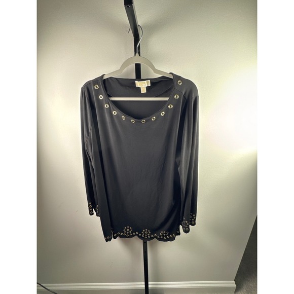 Michael Kors Tops - Michael Kors Blouse Womens 2X Black Excellent Grommet Scallop Hem Long Sleeve